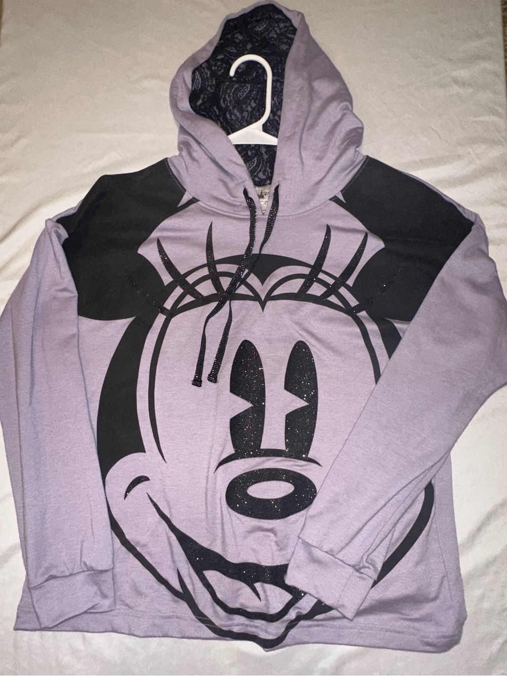 Disney Parks Hoodie with Pale Purple/Lavender and Black Sparkle Trim XL